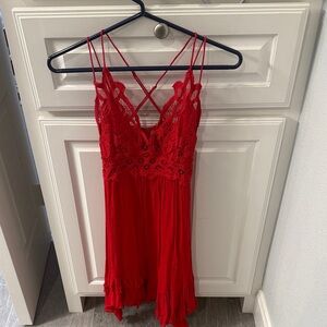 Free People Red Lace Strappy Dress